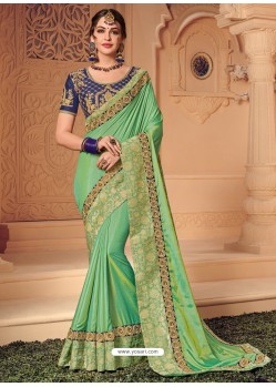 Green Two Tone Silk Heavy Designer Party Wear Saree