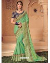 Green Two Tone Silk Heavy Designer Party Wear Saree