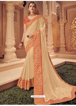 Light Beige Two Tone Silk Heavy Designer Party Wear Saree