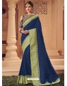 Navy Blue Two Tone Banarasi Silk Heavy Designer Party Wear Saree