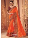 Orange Two Tone Silk Heavy Designer Party Wear Saree