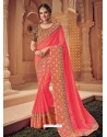 Dark Peach Two Tone Banarasi Silk Heavy Designer Party Wear Saree