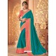 Teal And Peach Two Tone Silk Heavy Designer Party Wear Saree