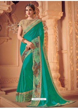 Jade Green Two Tone Silk Heavy Designer Party Wear Saree