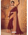 Maroon Two Tone Satin Silk Heavy Designer Party Wear Saree