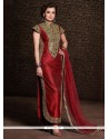 Diya Mirza Maroon Banarasi Silk Churidar Suit