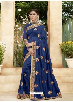 Navy Blue Chanderi Silk and Georgette Designer Saree