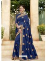 Navy Blue Chanderi Silk and Georgette Designer Saree