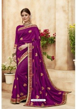 Purple Chanderi Silk and Georgette Designer Saree