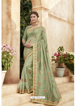 Sea Green Chanderi Silk and Georgette Designer Saree