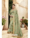 Sea Green Chanderi Silk and Georgette Designer Saree