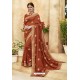 Rust Chanderi Silk and Georgette Designer Saree