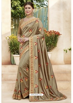 Camel Chanderi Silk and Georgette Designer Saree