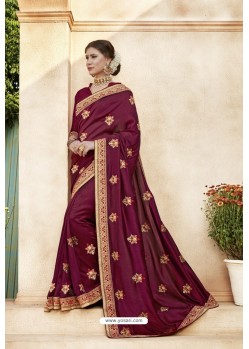 Wine Chanderi Silk and Georgette Designer Saree