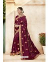 Wine Chanderi Silk and Georgette Designer Saree