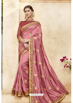 Light Pink Chanderi Silk and Georgette Designer Saree