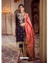 Purple Faux Georgette Embroidered Straight Suit