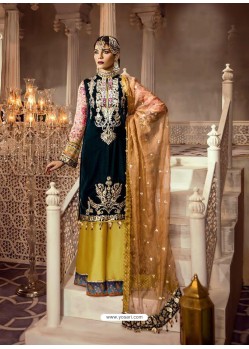 Black And Gold Faux Georgette Embroidered Straight Suit