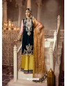 Black And Gold Faux Georgette Embroidered Straight Suit