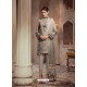 Grey Faux Georgette Embroidered Straight Suit