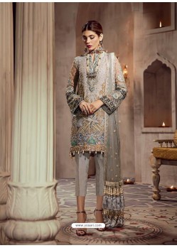 Grey Faux Georgette Embroidered Straight Suit