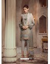 Grey Faux Georgette Embroidered Straight Suit