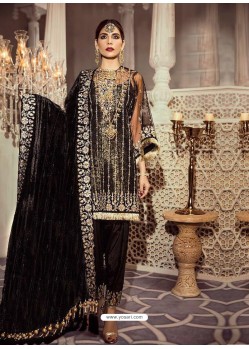 Black Faux Georgette Embroidered Straight Suit