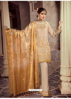 Light Beige Faux Georgette Embroidered Straight Suit