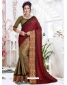 Maroon And Camel Art Silk Embroidered Party Wear Saree