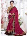 Rose Red Sana Silk Embroidered Party Wear Saree