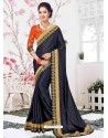 Navy Blue Barfi Silk Embroidered Party Wear Saree