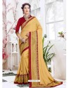 Cream Barfi Silk Embroidered Party Wear Saree