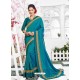 Turquoise Barfi Silk Embroidered Party Wear Saree