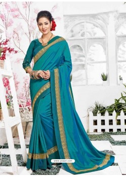 Turquoise Barfi Silk Embroidered Party Wear Saree