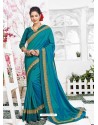 Turquoise Barfi Silk Embroidered Party Wear Saree