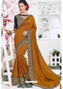 Mustard Barfi Silk Embroidered Party Wear Saree