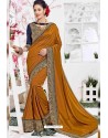 Mustard Barfi Silk Embroidered Party Wear Saree