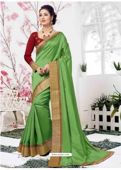 Green Maya Silk Embroidered Party Wear Saree