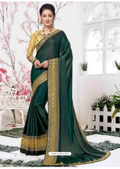 Teal Sana Silk Embroidered Party Wear Saree