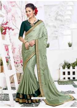 Olive Green Sana Silk Embroidered Party Wear Saree