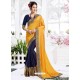 Yellow And Blue Barfi Silk Embroidered Party Wear Saree