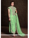 Diya Mirza Green Banarasi Silk Churidar Salwar Suit