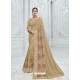 Beige Moss Chiffon Heavy Embroidered Designer Saree