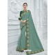 Grayish Green Silk Fabrics Heavy Embroidered Designer Saree