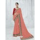 Peach Chiffon Pattern Heavy Embroidered Designer Saree