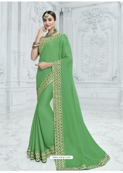 Green Two Tone Chiffon Pattern Heavy Embroidered Designer Saree