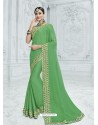 Green Two Tone Chiffon Pattern Heavy Embroidered Designer Saree