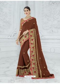 Deep Scarlet Two Tone Chiffon Pattern Heavy Embroidered Designer Saree