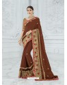 Deep Scarlet Two Tone Chiffon Pattern Heavy Embroidered Designer Saree