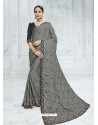 Grey Two Tone Chiffon Pattern Heavy Embroidered Designer Saree